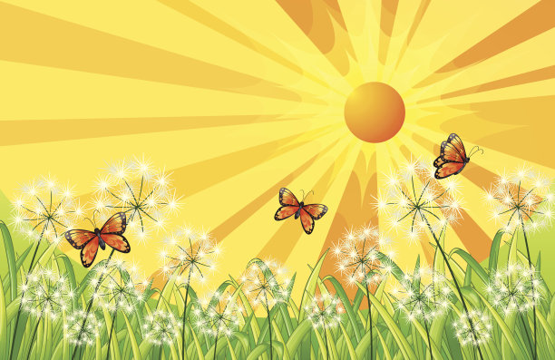 夕阳与蝴蝶图片下载