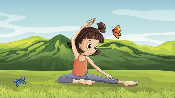 在小山附近做瑜伽的女孩图片下载