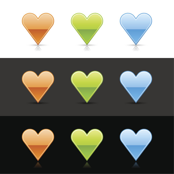 心标志网页图标橙色绿色蓝色按钮阴影反射图片下载