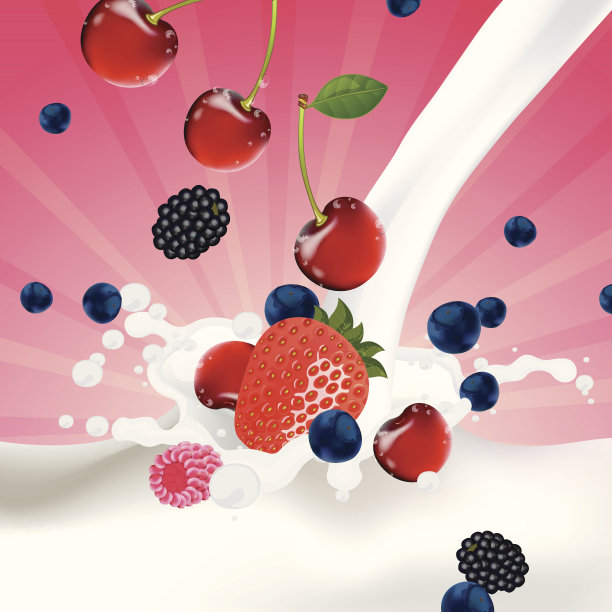 矢量浆果落入溅起的牛奶中图片下载