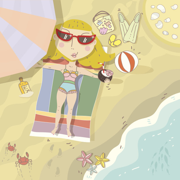 女孩在海滩上放松图片下载