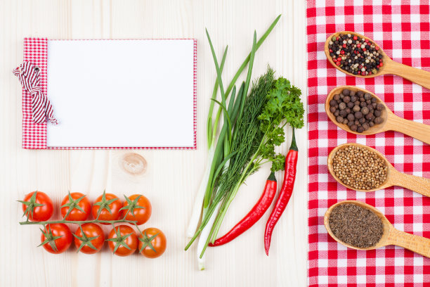 食谱烹饪书，辣椒，圣女果，香料，桌布图片下载