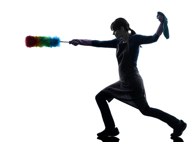 女人女佣家务除尘剪影图片下载