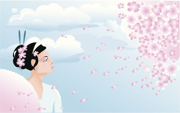 樱花与日本女孩(艺伎)图片下载