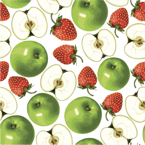 青苹果和草莓无缝图案图片下载
