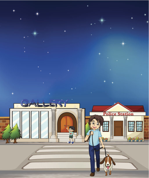 一个小男孩在遛狗图片下载