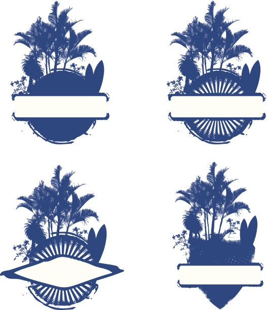 带有棕榈树和桌子的四个冲浪板图片下载