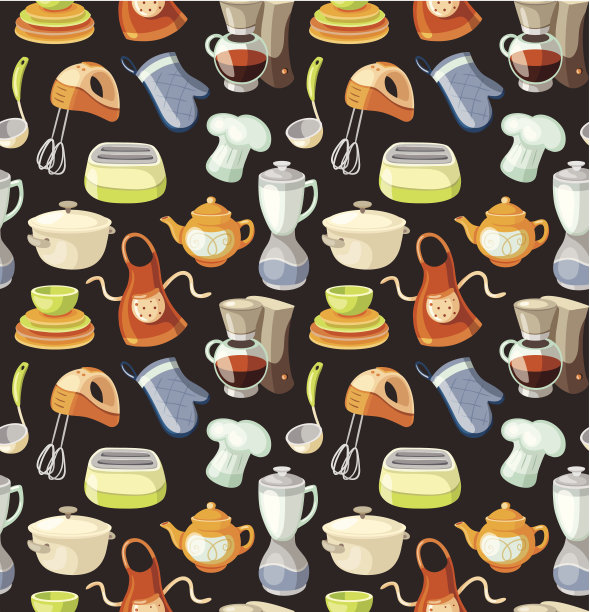 无缝模式与厨房工具和烹饪图标。图片下载