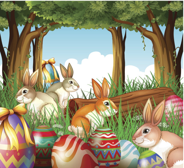 一群兔子和复活节彩蛋图片下载