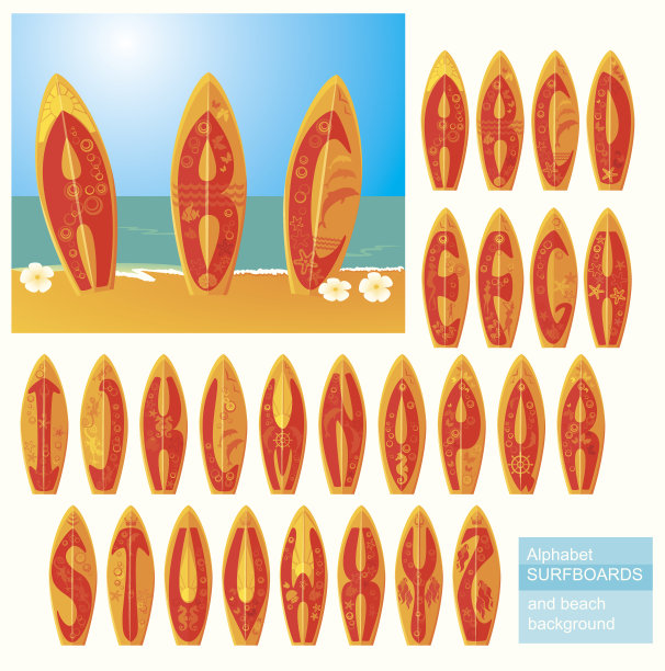 字母表-冲浪板与手绘字母图片下载