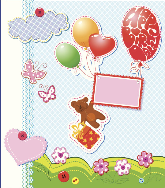 生日贺卡-泰迪熊和气球飞行图片下载