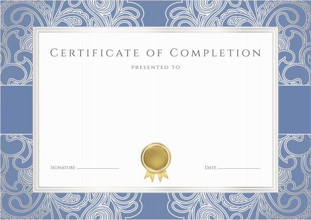 证书/文凭(模板)。奖励背景与蓝色边框。花的图案图片下载