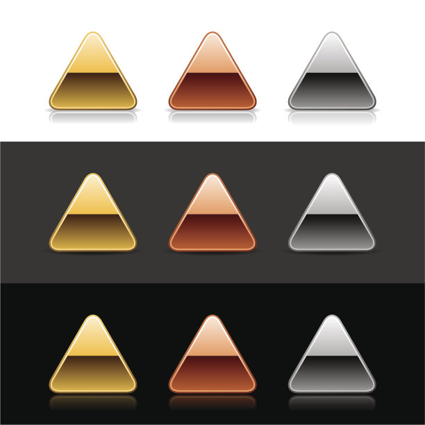 三角形图标金属标志金青铜银网按钮图片下载