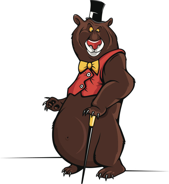 戴着帽子的快乐卡通熊。完全可编辑的矢量插图。图片下载