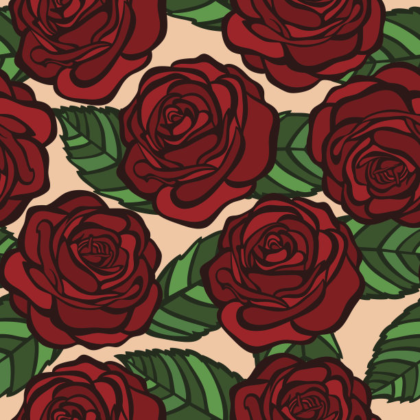 无缝的背景。红玫瑰,叶子图片下载