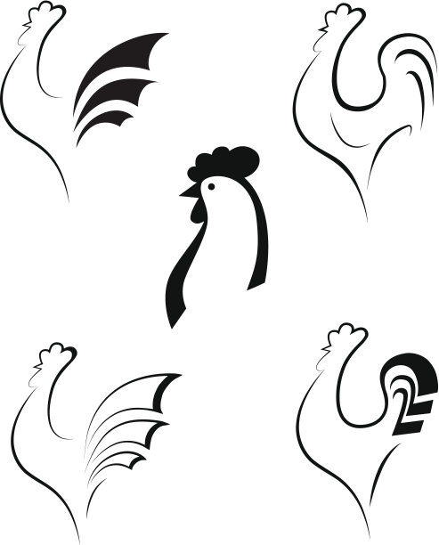 鸡和公鸡，矢量插图图片下载