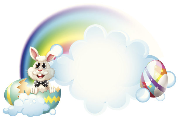 用一只兔子打碎鸡蛋靠近彩虹图片下载