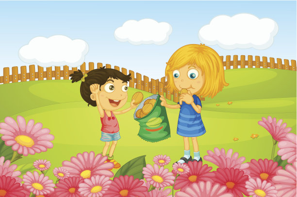 女孩们在户外吃饼干图片下载