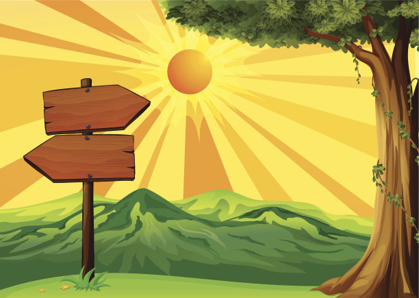 可以看到日落的木制招牌图片下载