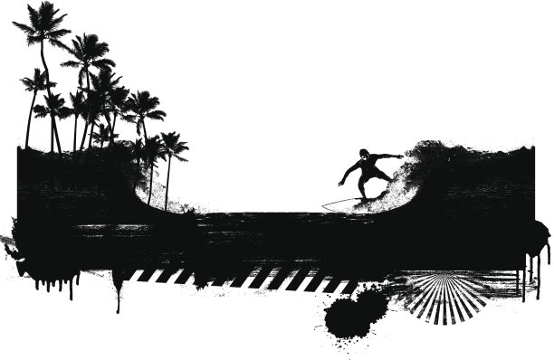 冲浪横幅与骑手和海岸图片下载