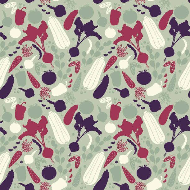 无缝背景与蔬菜矢量剪影图片下载