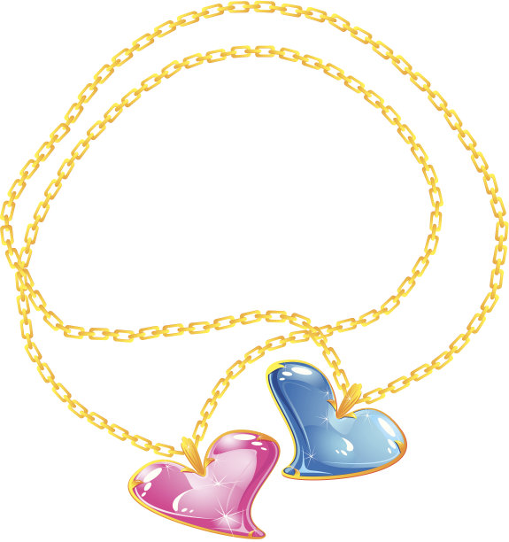 两串金色的首饰，还有心形的垂饰图片下载