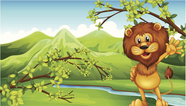 狮子前面有小河和高山图片下载