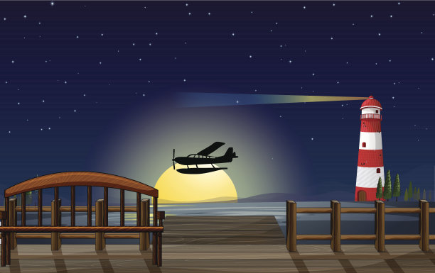 灯塔，飞机和海洋图片下载