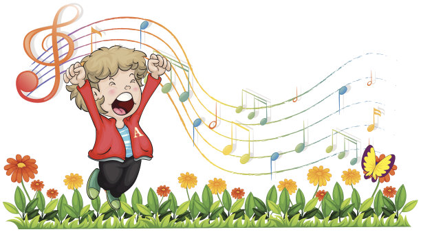 男孩在花园里唱歌图片下载