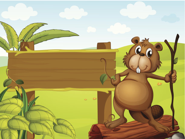 海狸在指示牌旁图片下载