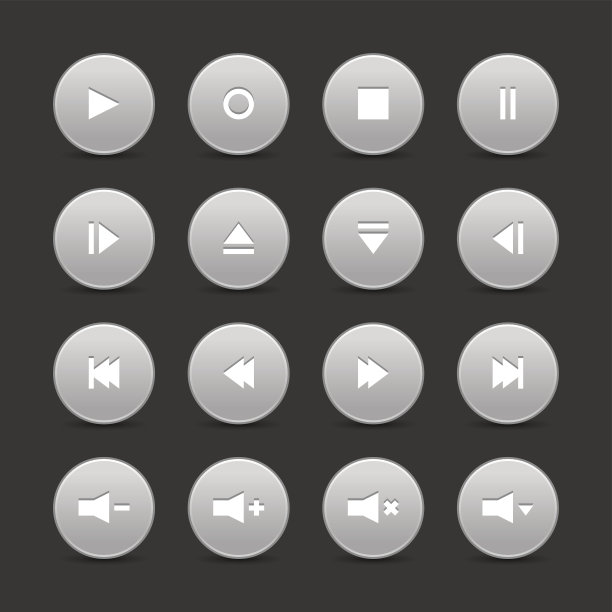 灰色媒体播放器音频视频图标圆形按钮图片下载