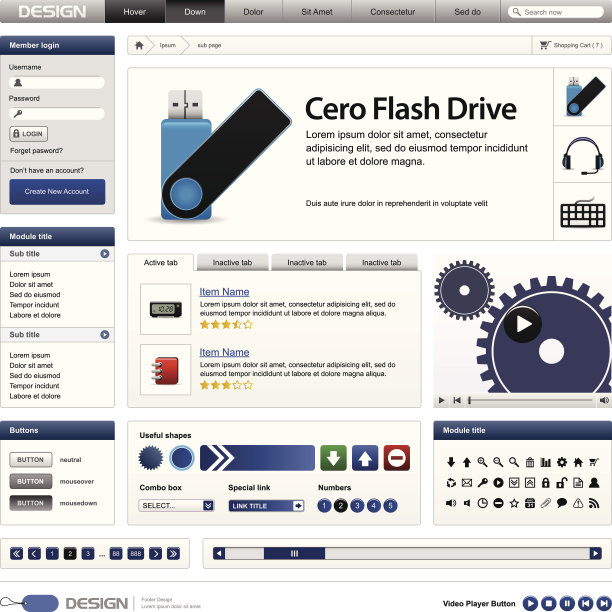 网页设计元素蓝色模板图片下载