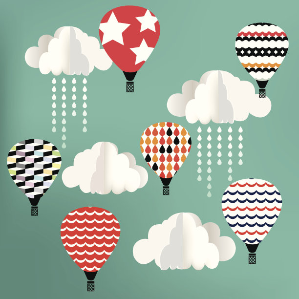 蓝色背景上有热气球的云彩素材图片