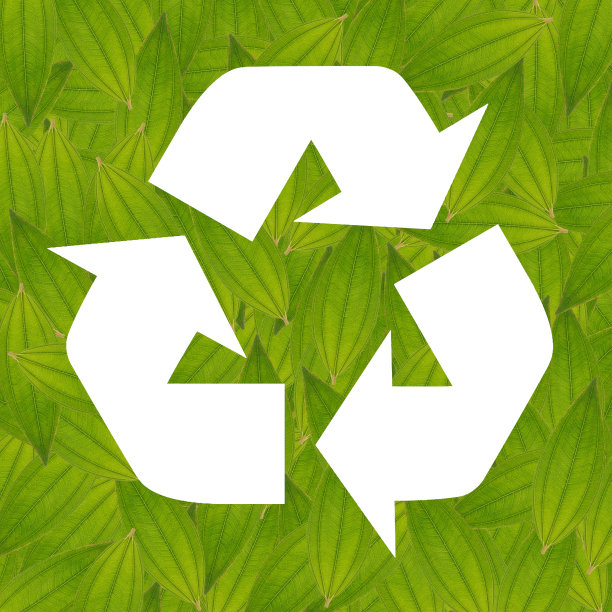 绿色的叶子在回收艺术标志，孤立在白色的背景图片下载