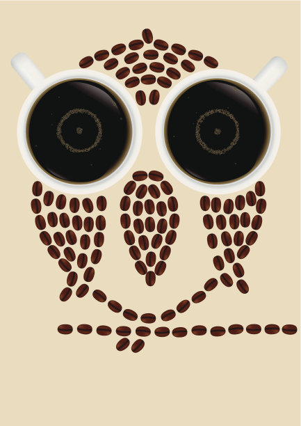 咖啡豆做成的猫头鹰剪影图片下载