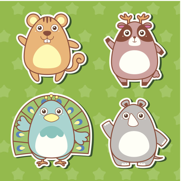 可爱的动物贴纸图片下载