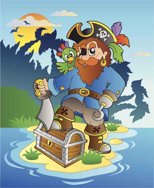 带着宝箱的海盗在岛上图片下载