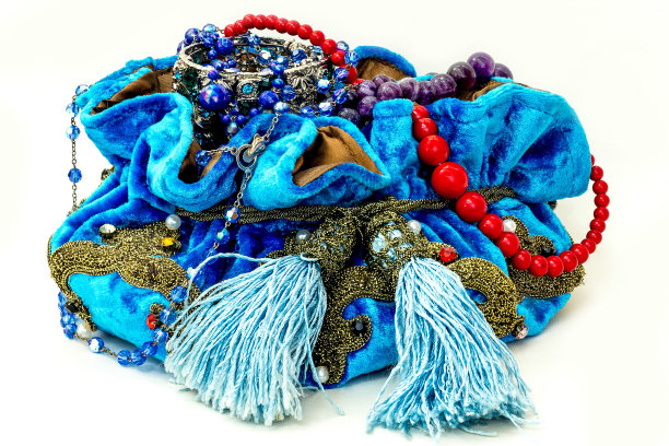 蓝色的珠宝包。图片下载