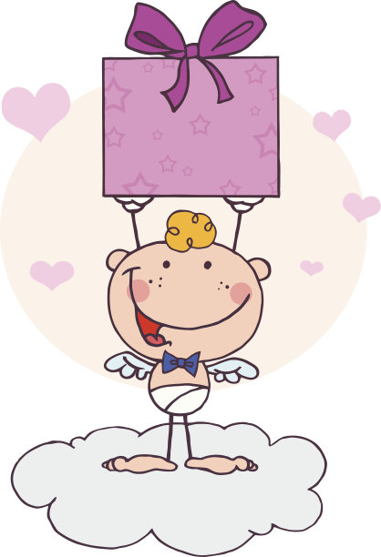 木棍丘比特拿着一个有背景的礼物图片下载