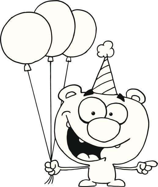 黑色和白色的快乐熊拿着气球图片下载