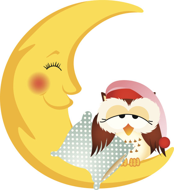 晚安，夜猫子坐在月亮上图片下载