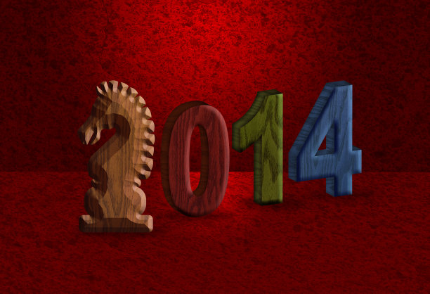 中国马3D木块2014在红色背景图片下载