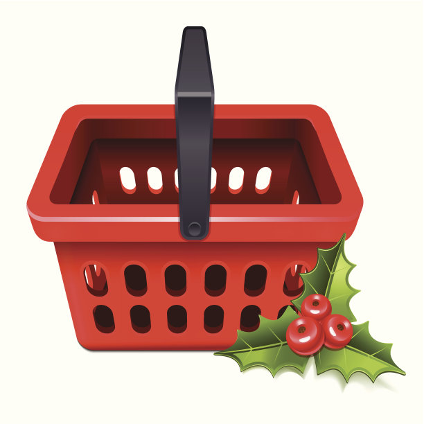 圣诞节销售。购物篮图标与槲寄生10eps图片下载