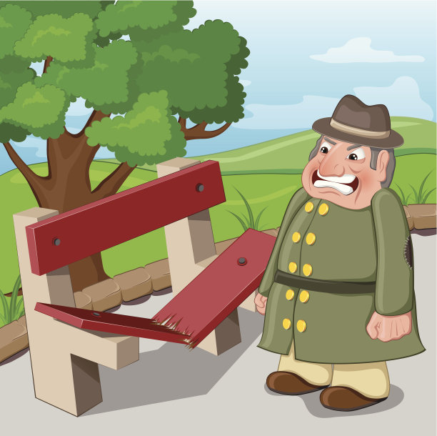 坏了长凳的愤怒男人图片下载