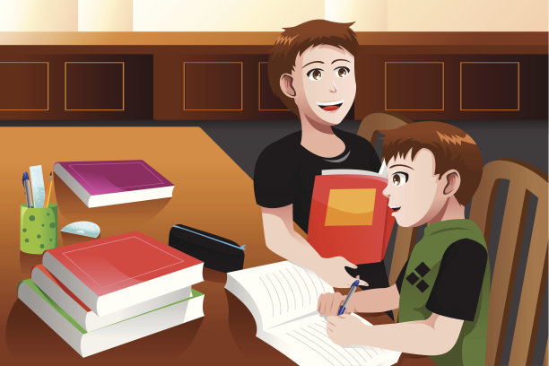 父亲帮助儿子做家庭作业图片下载