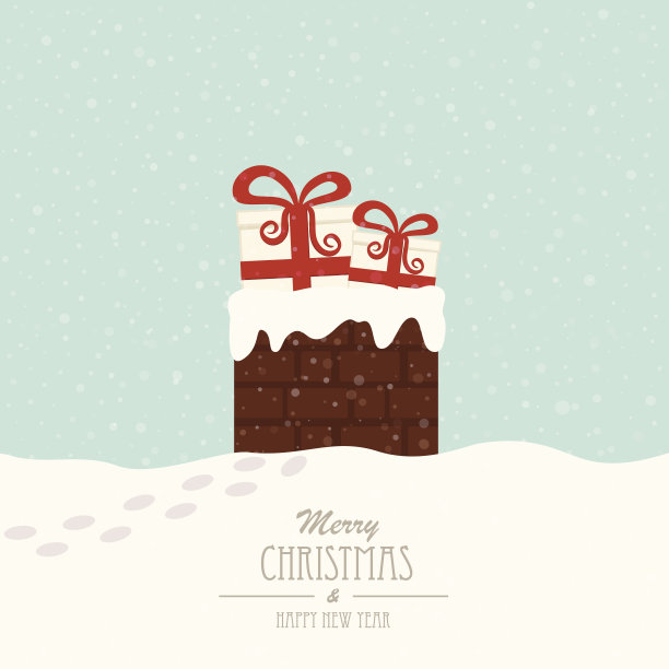 圣诞礼物在烟囱冬天的背景图片下载