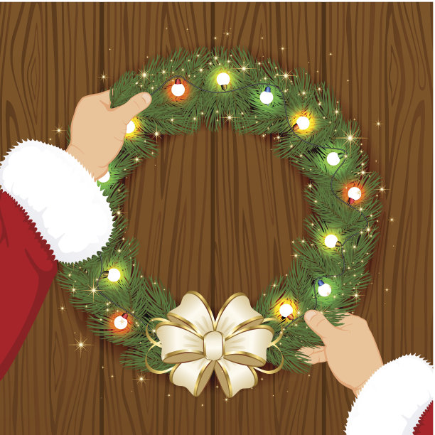 圣诞老人和圣诞花环图片下载