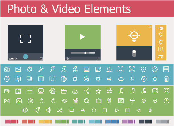 平面照片和视频应用程序UI元素图片下载