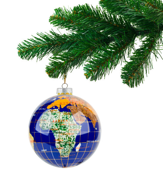 地球仪和圣诞树图片下载