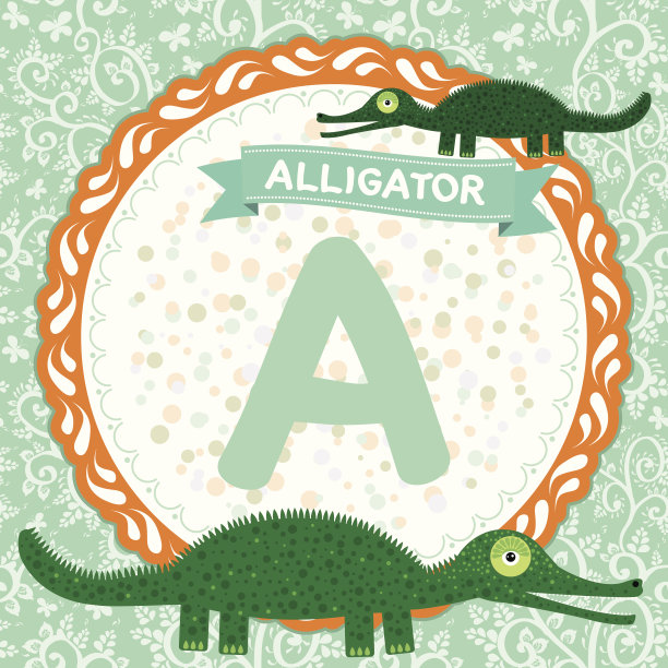 ABC动物A是鳄鱼。儿童英语字母表。向量图片下载